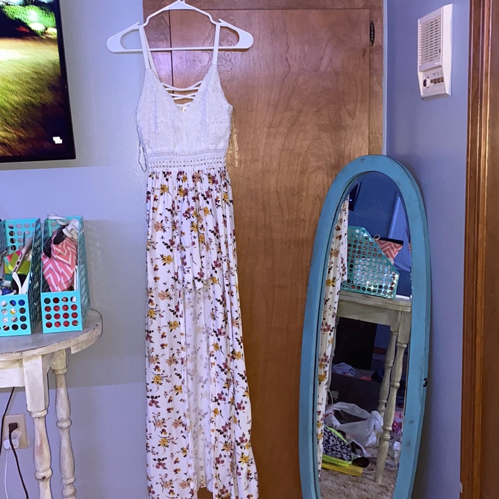 White and floral high low dress